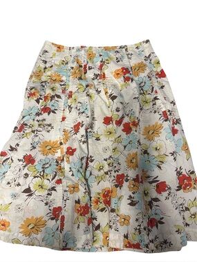CAbi Floral A-Line Skirt in Cream with Red, Yellow, Blue, Brown Flowers